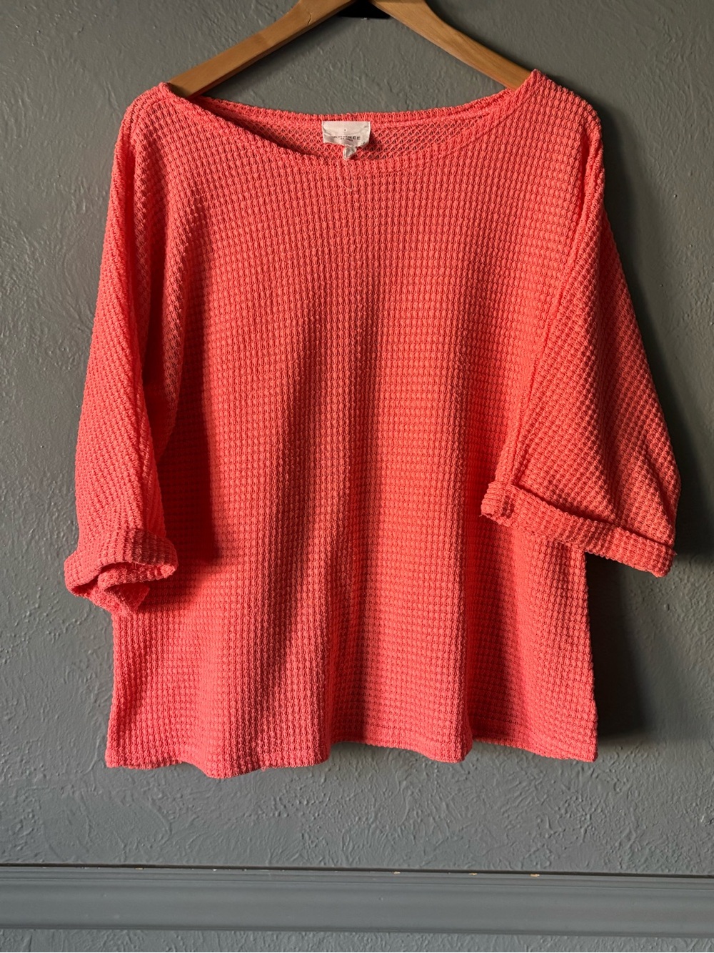 Andrée by Unit Coral Waffle Knit Oversized Top XL 3/4 Sleeve